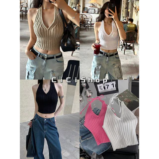 Cicishop(M1139)เสื้อคล้องคอไหมพรมสีพื้น ทรงสวย ใส่แล้วเข้ารูป สายฝอควรมี ปังมาก