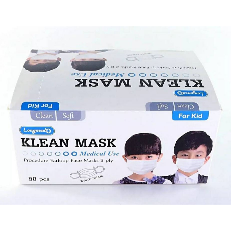 Klean Mask หน้ากากอนามัย หน้ากากปิดจมูก สำหรับเด็ก( 1 กล่อง 50 ชิ้น ) [สีขาว]