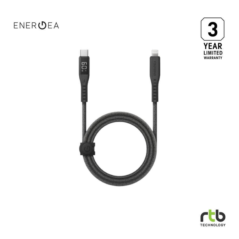 Energea สายชาร์จเร็ว USB-C to L C94 with Digital Display (MFI, 3A, 60W) 1.5M รุ่น Flow