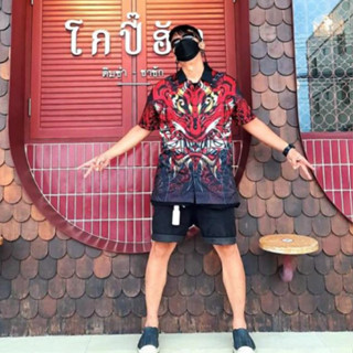 YAKZA hawaii 002 SET เสื้อเชิ้ต ฮาวาย + กางเกงขาสั้น ลายเสือ ทรงตรง แห้งไวไม่ร้อน