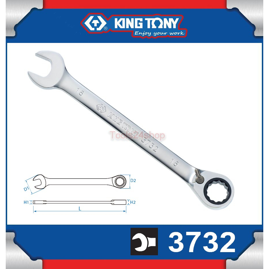 KING TONY ประแจแหวนข้าง-ปากตาย แบบฟรีสปีด 2 ทาง ขนาด 8 - 24 mm. No.3732
