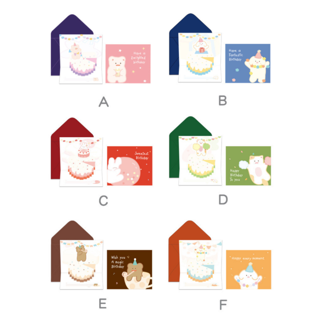 การ์ดอวยพรวันเกิดรูปเค้กป๊อปอัพ 3 มิติ มีซองและสติ๊กเกอร์ ลายน่ารัก ของขวัญวันเกิด