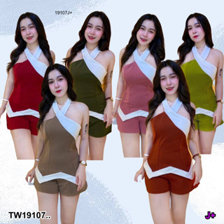 TW19107 Set 2 ชิ้น เสื้อสายเดี่ยวคล้องคอ + กางเกงขาสั้น ..