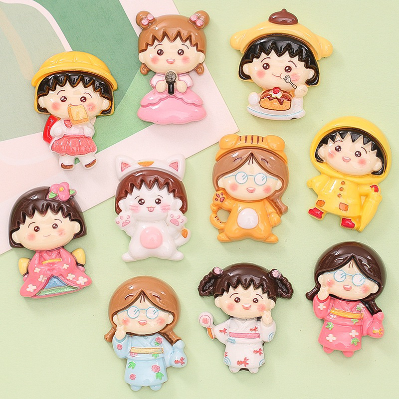 พร้อมส่ง 10 ชิ้น/เซ็ท #009 เรซิ่น มารูโกะ การ์ตูนเคลือบเงา ตกแต่ง diy ติดหลังโทรศัพท์ เคสมือถือ กิ๊บติดผม งานDIY