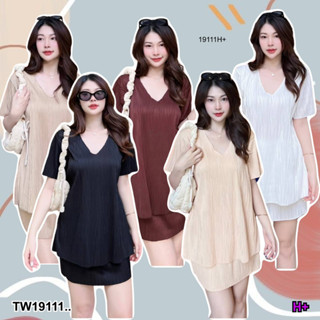 👗Pfashion [ส่งไวมาก🚛] P19111 Set 2 ชิ้น เสื้อคอวี + กระโปรง ..