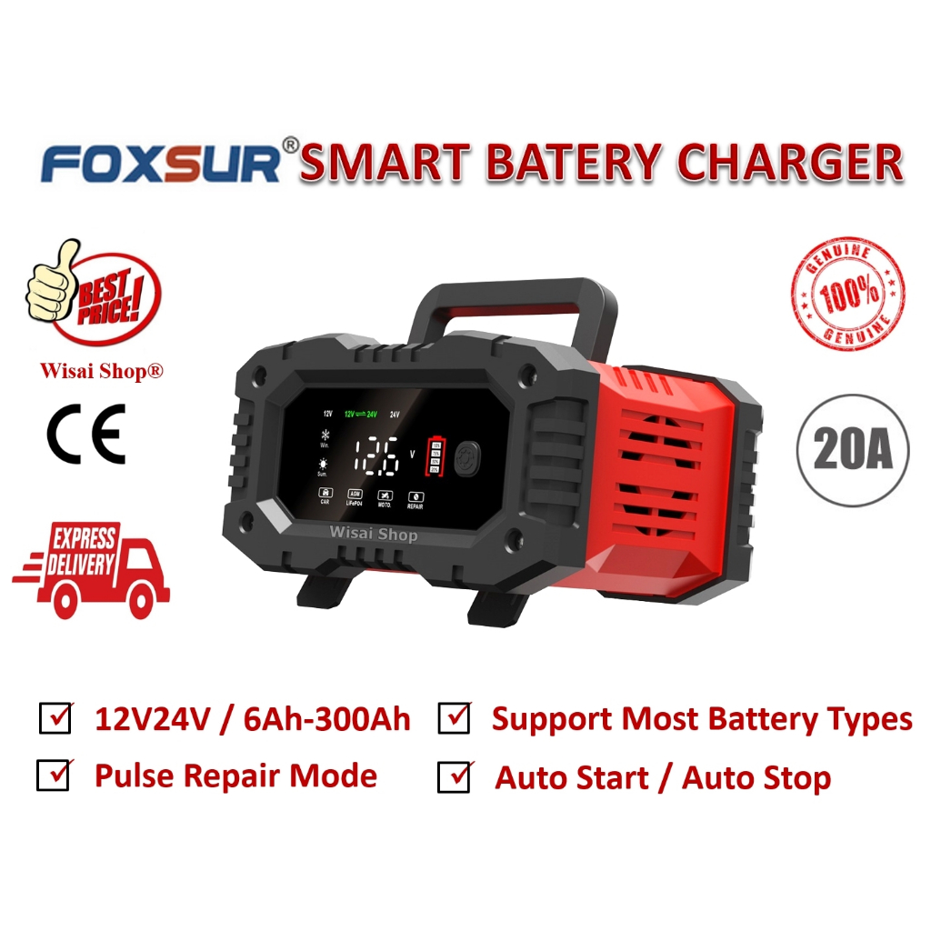FOXSUR เครื่องชาร์จอัจฉริยะและฟื้นฟูแบตเตอรี่รถยนต์ 12V/24V 12A/ 6-300Ah Model: FPT-200