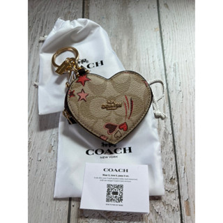 COACH Heart Pouch Bag Charm In Signature Canvas With Heart And Star Print CK071