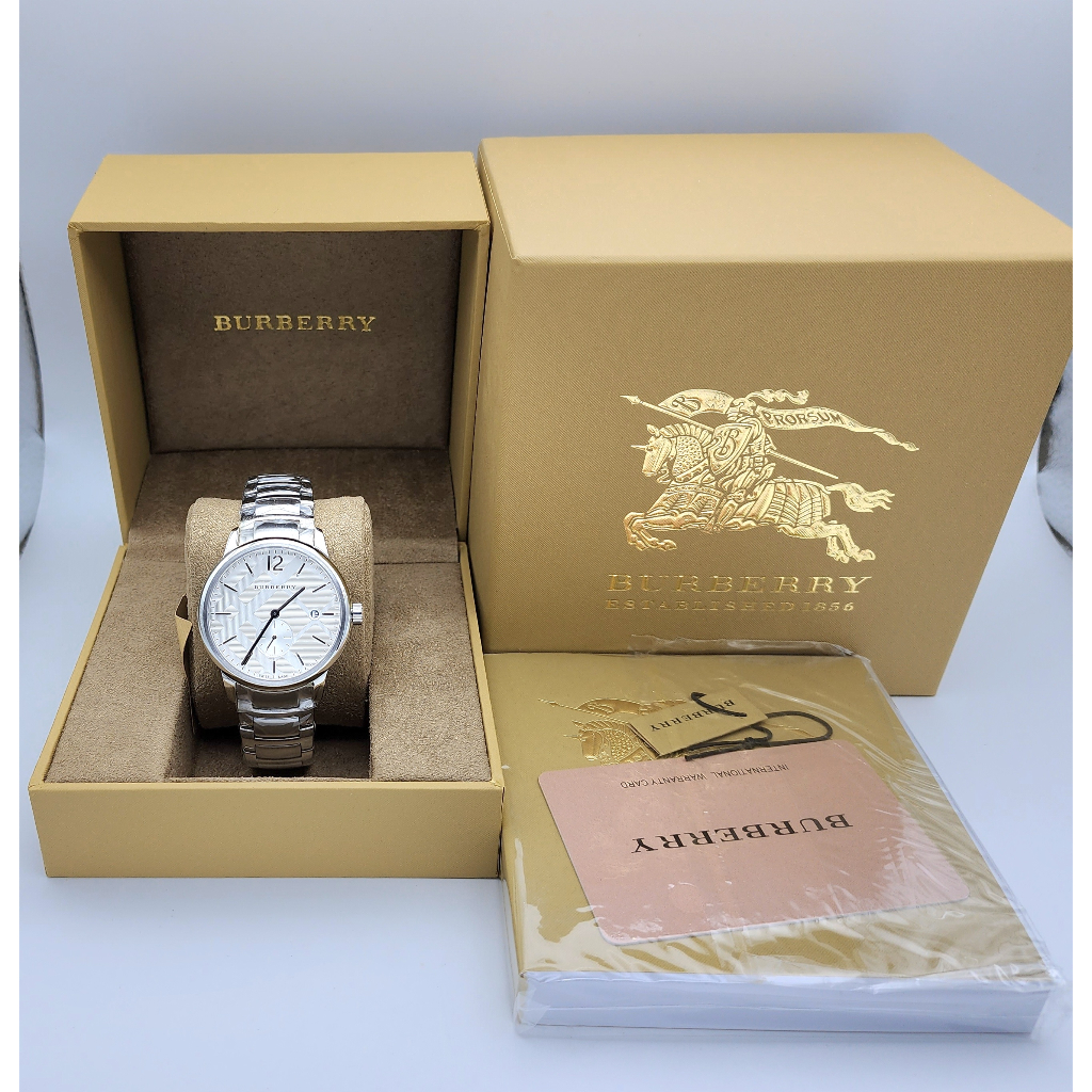 นาฬิกา BURBERRY MEN'S BU10004 THE CLASSIC QUARTZ SILVER DIAL STAINLESS STEEL WATCH 40 MM พร้อมกล่อง 