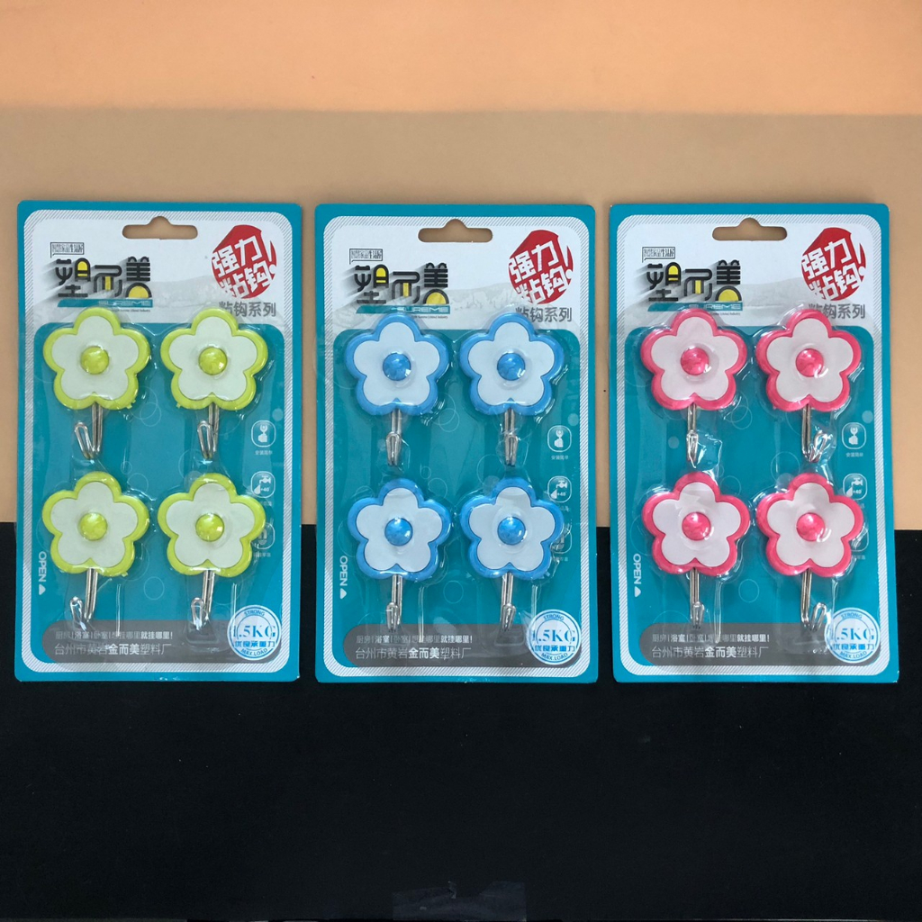 (ยกโหล 12 ชิ้น) No.307 ตะขอ ตะขอแขวน ลายดอกไม้ คละสี x12
