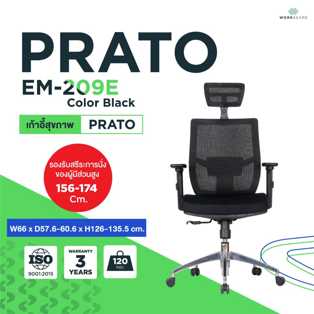 Workscape เก้าอี้เพื่อสุขภาพ รุ่น PRATO EM-209E