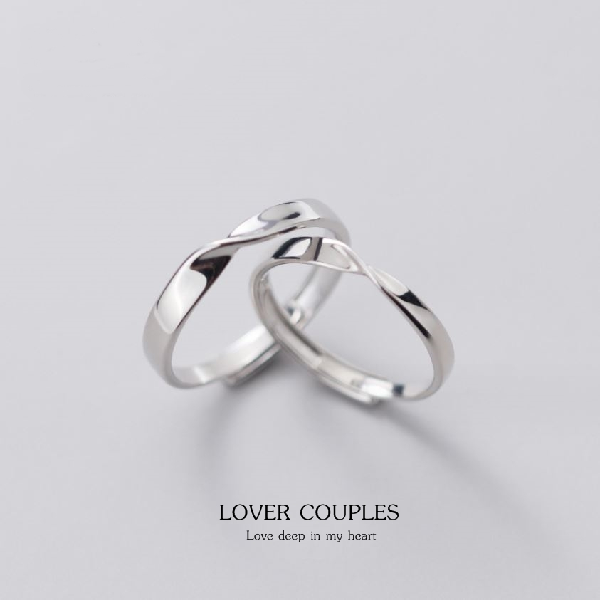 Lover Couples แหวนคู่รักเงินแท้ 92.5% /99.9% รูปทรงอินฟินิตี้ ปรับขนาดได้