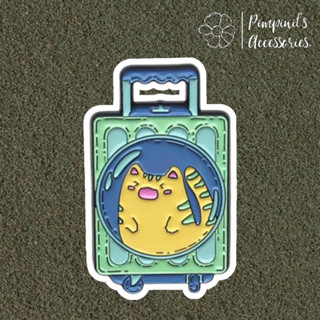 ʕ •ᴥ•ʔ ✿ พร้อมส่ง : เข็มกลัดกระเป๋าเดินทางลายแมวสีเหลือง | Yellow Cat Suitcase Enamel Brooch Pin.