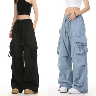 cherryshop🍥กางเกงเอวสูง ผญ🔥เอวยางยืดสีดำปรับระดับได้กางเกง ส…