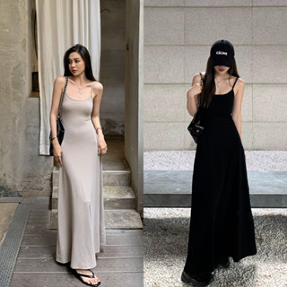 cherryshop🍥เดรสออกงาน🔥กระโปรงสายเดี่ยวแขนกุดสีดำ Cleanfit สว…