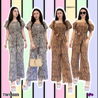 TwinsShopVip💗พร้อมส่ง TW18889 Jumpsuit ขายาว ลายม้าลาย + สายผูกเอว