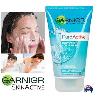 Garnier pure Active Daily pore scrub wash 150ml ผลิตภัณฑ์ทำความสะอาดผิวหน้ากระจ่างใสสูตรพิเศษสินค้านำเข้าจากออสเตรเลีย