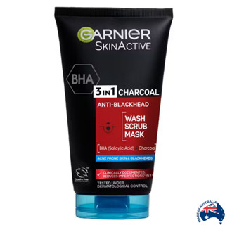 GARNIER PURE ACTIVE Pure Active Intensive Charcoal 3in1 Wash Scrub Mask ผลิตภัณฑ์ทำความสะอาดผิวหน้ากระจ่างใสสูตรลดสิว