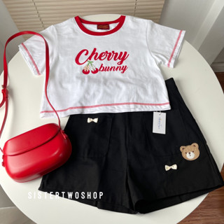 jelly 🍒 เสื้อครอป+กางเกงขาสั้นติดโบว์หมี พร้อมส่ง!