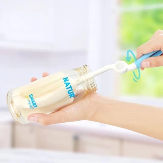 Natur เนเจอร์ แปรงล้างขวดนม หัวฟองน้ำ คอแคบ ด้ามหมุน 360 องศา