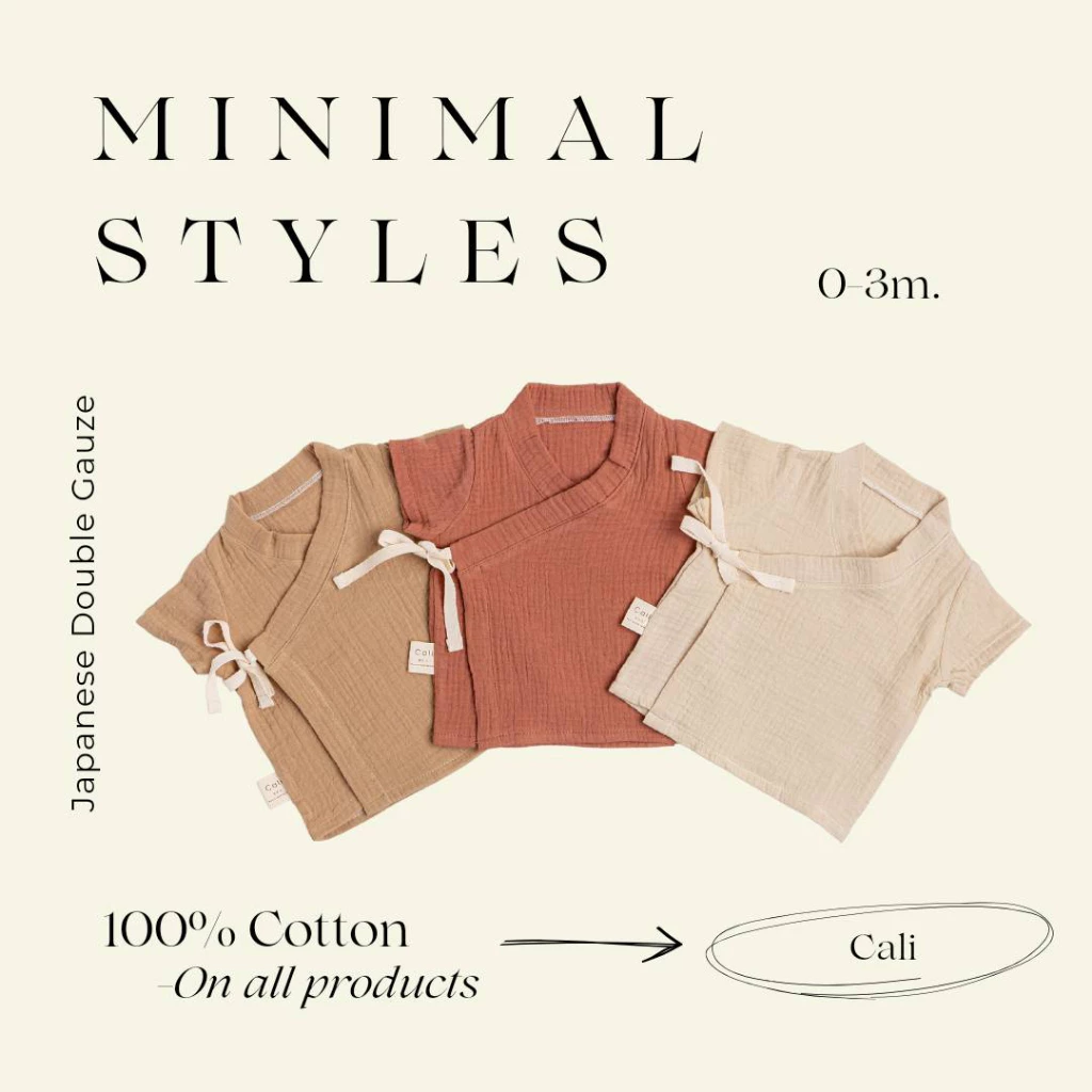 Cali เสื้อเด็กอ่อน​ผูกหน้า 0-3 เดือน สีพาสเทล🪸Minimal Styles *ป้าย Cali baby