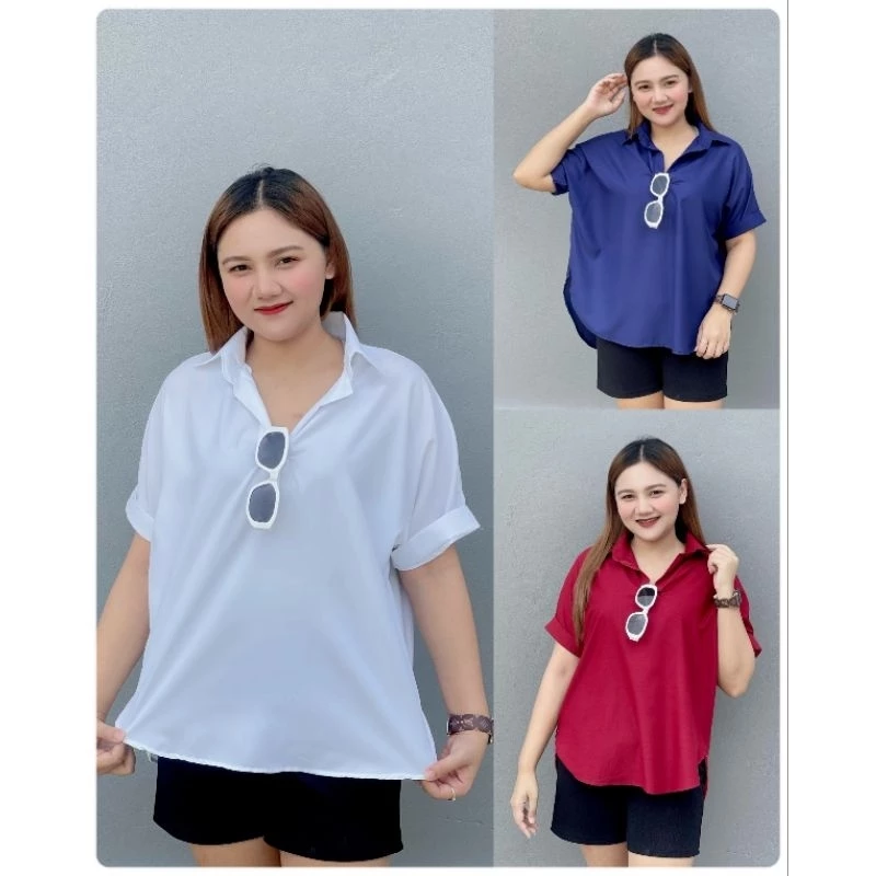 เสื้อเชิ้ตแขนสั้น ผ้าคอตตอน ฟรีไซส์/โอเวอร์ไซส์