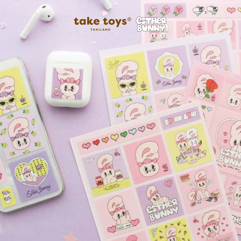 Esther Bunny square removeable sticker-สติกเกอร์ เอสเธอร์ บันนี่
