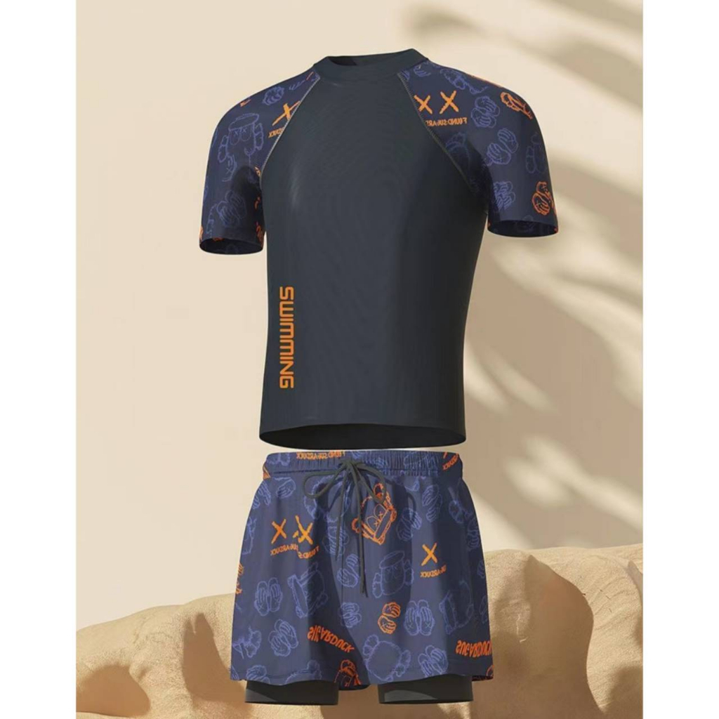 men’s swimwear ชุดว่ายน้ำผู้ชายแขนสั้น ลายการ์ตูน 23702