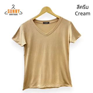 SunnyBoutique เสื้อยืด ผู้หญิง ผ้าเรยอน Rayon คอวี แขนสั้น อก38"-42" สีพื้น นิ่ม ใส่สบาย