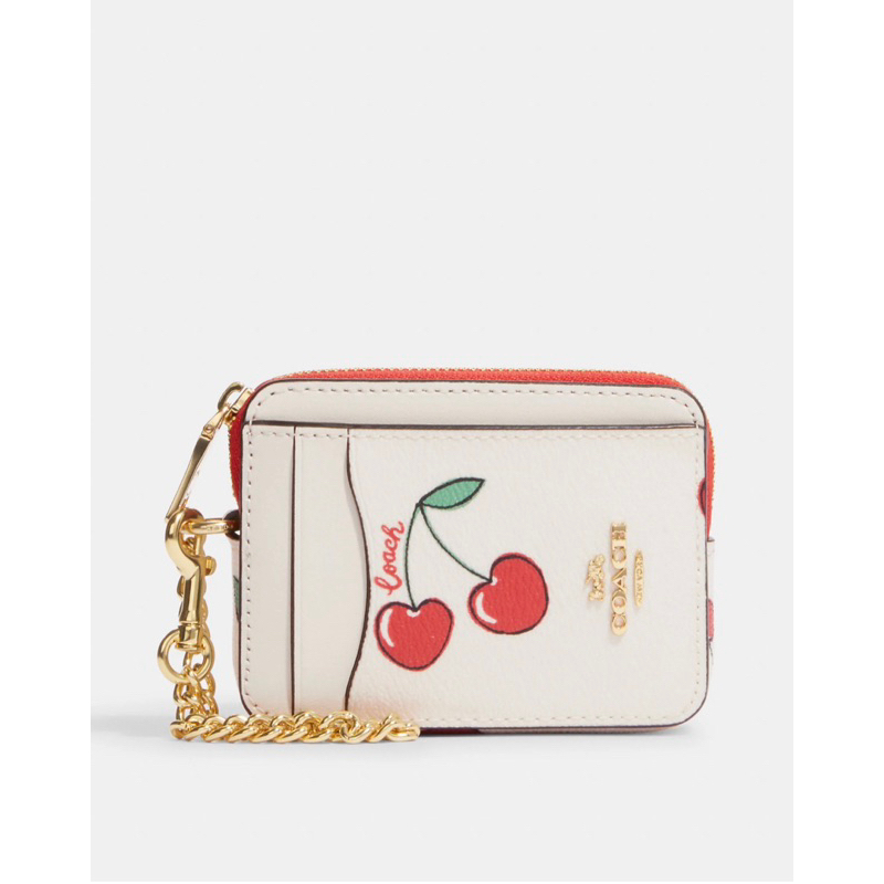Coach - Zip Card Case With Heart Cherry Print CF409 มือสอง