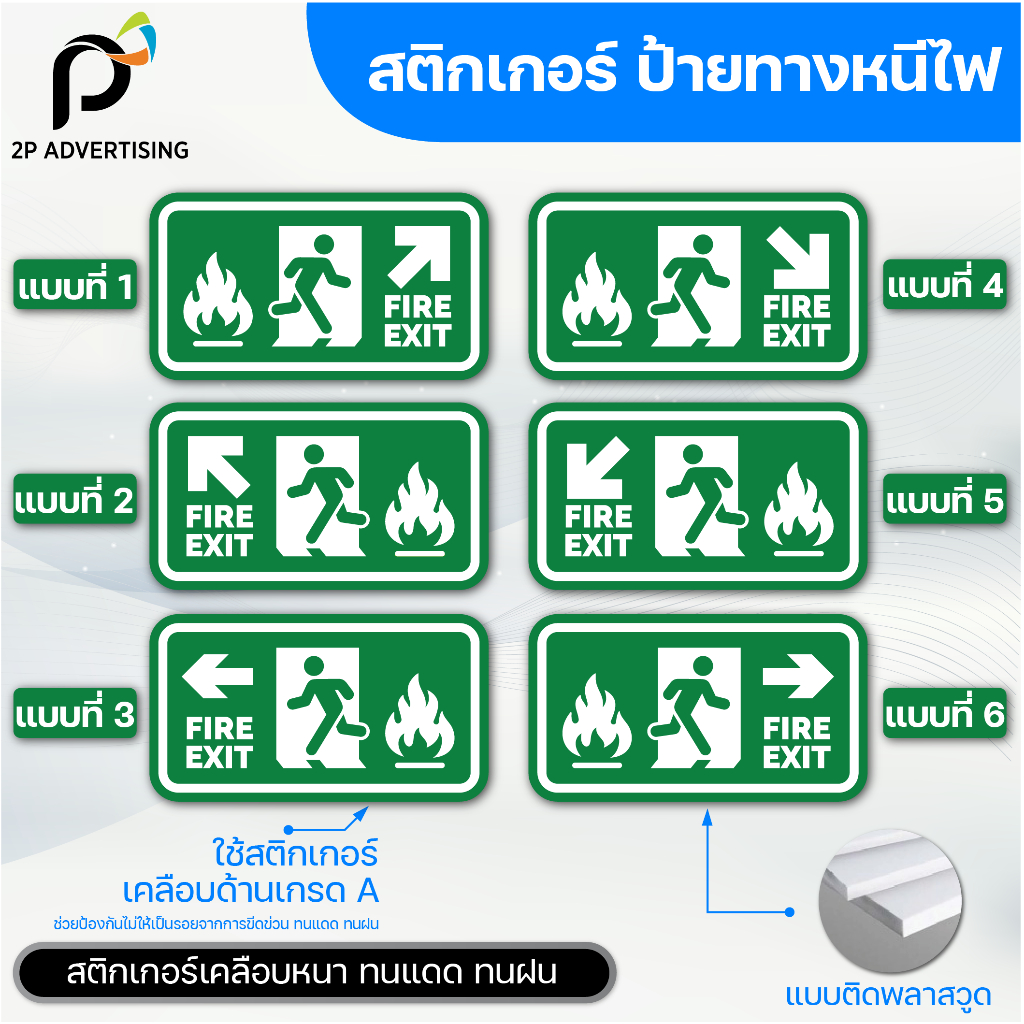 สติ๊กเกอร์ทางหนีไฟ,ป้ายทางหนีไฟ สีเขียว (  มี6แบบ ) วัสดุ  สติ๊กเกอร์ - สติ๊กเกอร์+พลาสวูด - สติ๊กเกอร์+ฟิวเจอร์บอร์