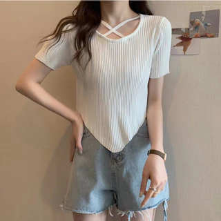 🔥SELL🔥ผ้าไหมพรมผู้หญิง เสื้อยืดผู้หญิง แขนสั้นผ้านิ่มใส่สบาย แฟชั่นเกาหลีสีพื้น