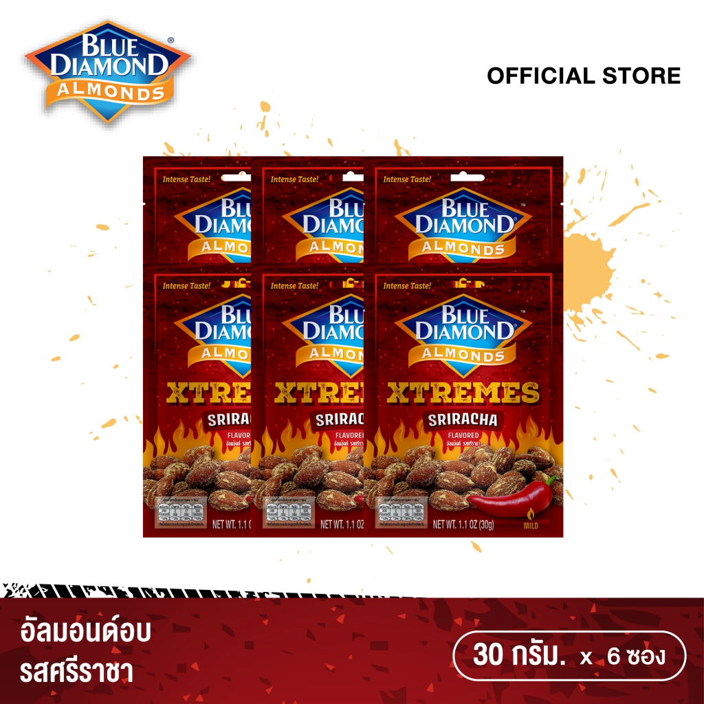 บลูไดมอนด์ อัลมอนด์ รสศรีราชา 30 ก. x 6 ซอง Blue Diamond Almonds Sriracha Flavored 30 g.x 6