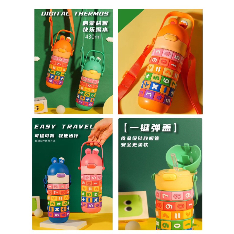 สินค้าพร้อมส่ง ไม่ต้องรอพรี กระติกน้ำสแตนเลสเก็บร้อนเย็น มีสายสะพาย SUS316 บรรจุ 430ML