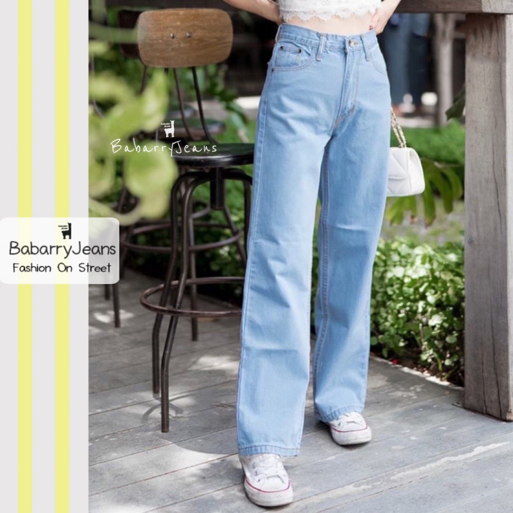 BabarryJeans กางเกงยีนส์ เอวสูง มีบิ๊กไซส์ S-5XL ทรงกระบอกขาตรง เก็บพุง เก็บทรงสวย ผญ สียีนส์อ่อน