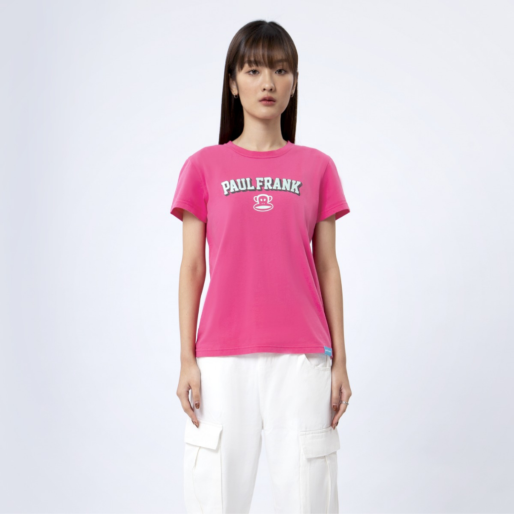 Paul Frank เสื้อยืดผู้หญิง WOMENS HOT PINK BASIC LOGO TEES