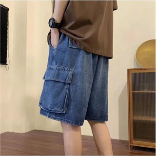 กางเกงยีนส์ขาสั้น cargo เอวยางยืด ผู้ชาย 3 สี