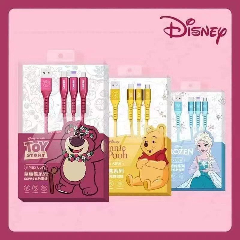 สายชาร์จเร็ว ลาย Disney 3 in 1 อะแดปเตอร์，สายชาร์จไนล่อนถัก 66 W พลังงานสูง ใช้ได้ทั้งไอโฟน ซัมซุง เเอนดรอย（00010）