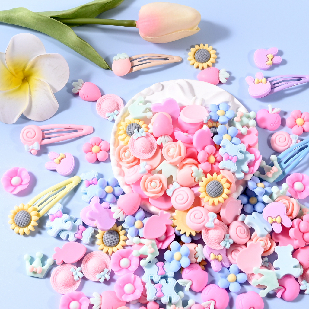 K06 (ชุดคละ 10 ชิ้น) เรซินตกแต่ง งาน DIY แต่งเคสโทรศัพท์ งานฝีมืออื่นๆ ชุดสายรุ่ง โบว์ใส สัตว์ใส ไอศกรีมหวานเย็น