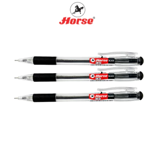 Horse(ตราม้า) ปากกาลูกลื่น กด ตราม้า 0.7 mm. H-801 ด้ามใส มีสีน้ำเงิน/ดำ/แดง จำนวน 1 ด้าม