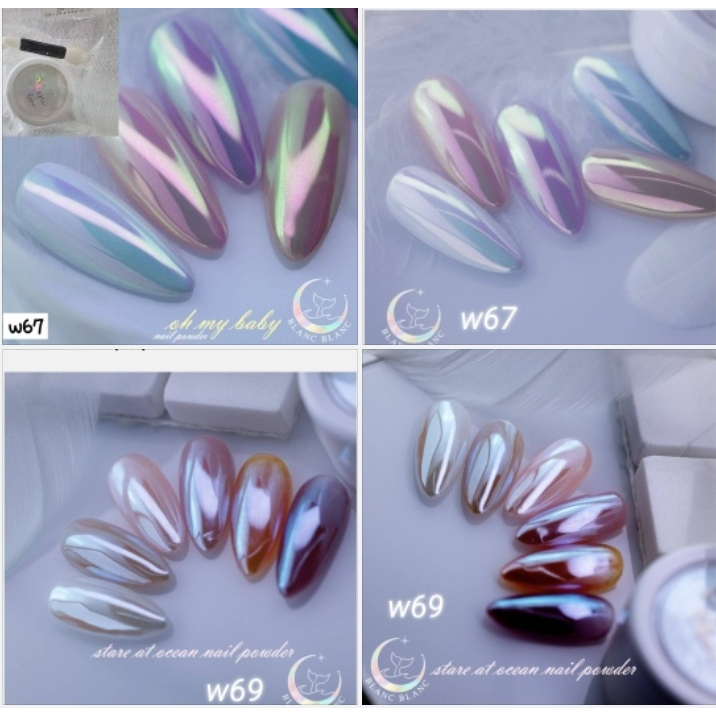รวมผงขัด Blanc Blanc #W61-W69 แบบกระปุก มีให้เลือกหลายสี โครมและโฮโลแกรม Chrome / Hologram Powder พร้อมส่ง