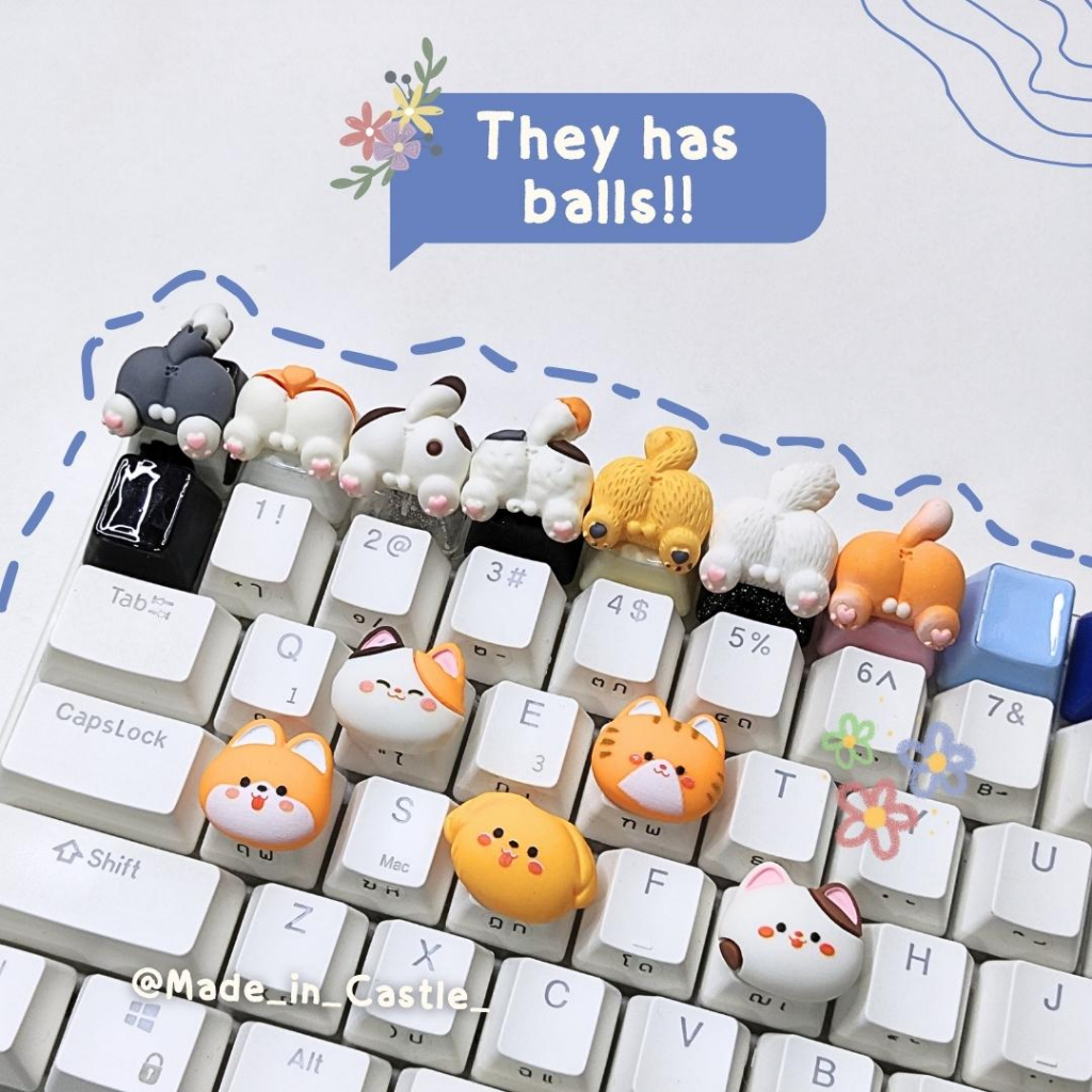 คีย์แคปคัสต้อม CatsDags w/Balls ปุ่มคีย์บอร์ด แฮนด์เมด หมา แมว คีย์แคปไข่แมว ชิบะ ฮัสกี้ (Customizable Keycap) | MIC