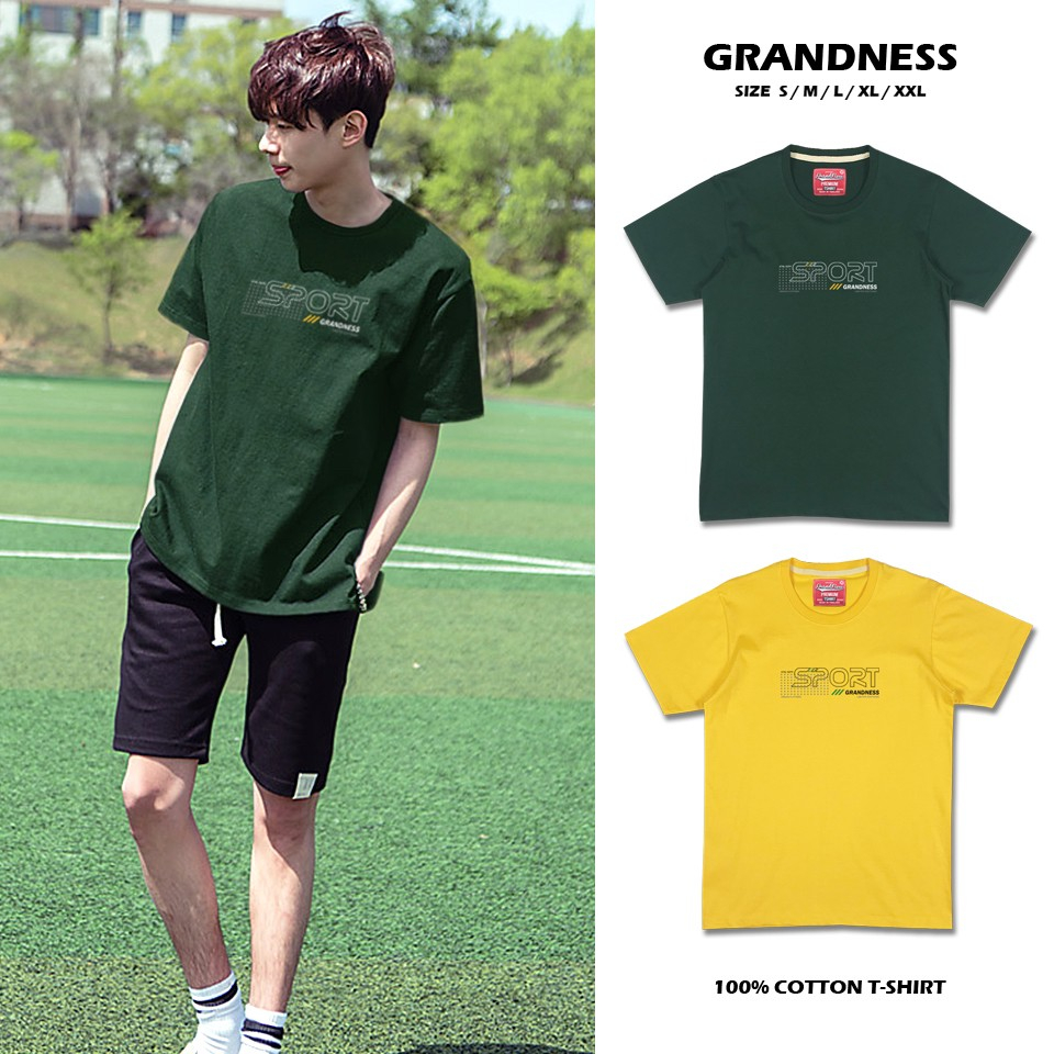 Grandness เสื้อยืดลายกราฟิก รุ่น GN223-24 ( สีเขียว / สีเหลือง )