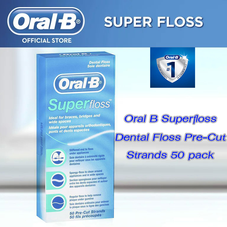 Oral B Superfloss Dental Floss Pre-Cut Strands 50 pack ใช้สำหรับคนไข้ จัดฟัน ใส่สะพานฟัน หรือใส่รากฟันเทียม