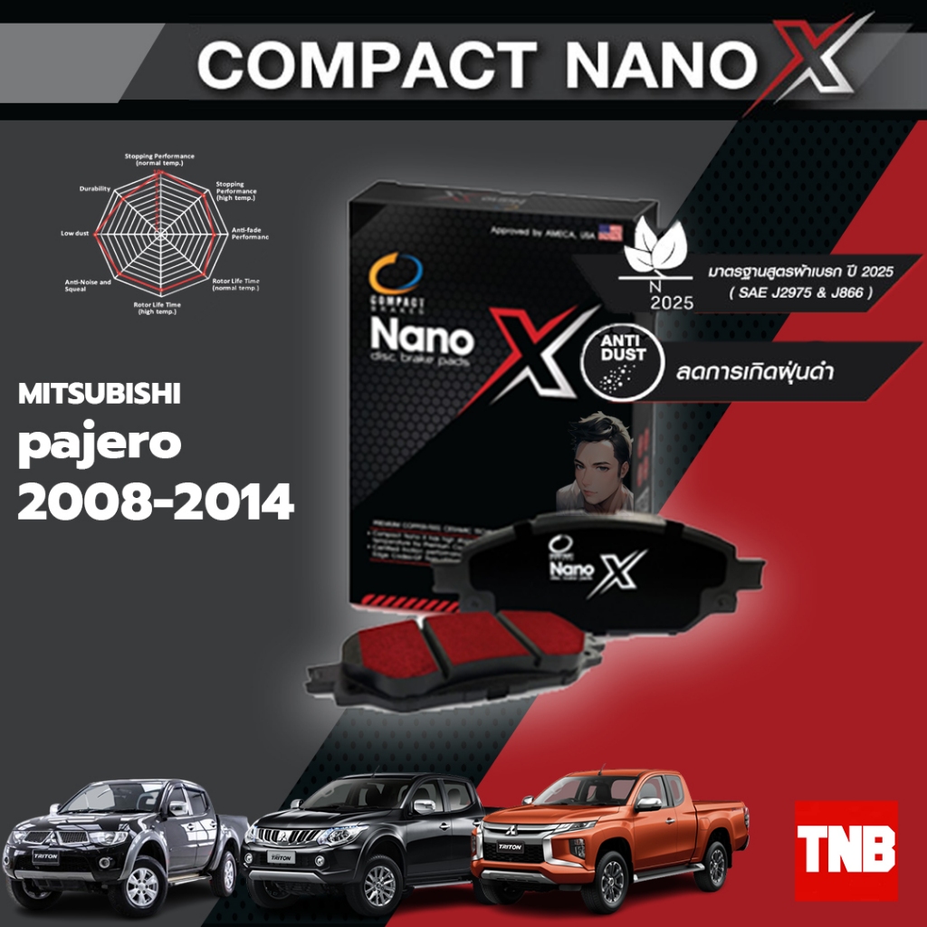 compact nano x ผ้าเบรค Mitsubishi Triton 2WD 4WD มิซซูชิบิ ไตตั้น ปี 2005-2023