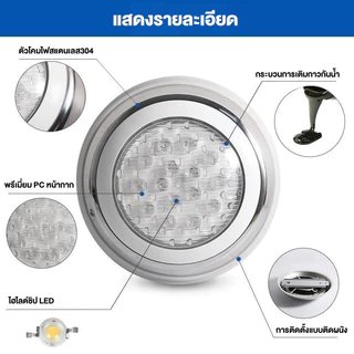 ไฟสระว่ายน้ำสแตนเลส ไฟ LED สระว่ายน้ำ AC12V IP68 โคมไฟใต้น้ำติดผนังกันน้ำ White Light