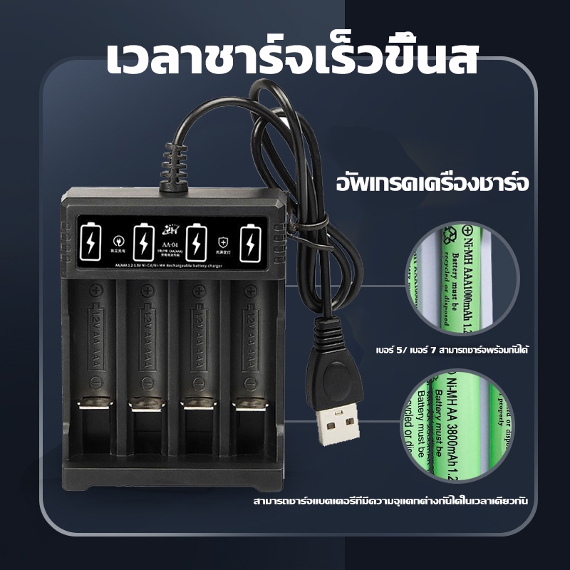 🔋ปลอดภัย มั่นคง🔋ชุด4 ก้อน+ ที่ชาร์จ 3800mA NiMH ถ่านชาร์จ aaa aa ถ่าน แบตเตอรี่ แท้ rechargeable Battery