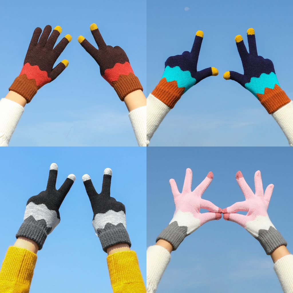 ถุงมือกันหนาว ถุงมือไหมพรมลายไอติม ทัชสกรีนมือถือได้ ใส่ได้ทั้งชายและหญิง - รูปที่ 5