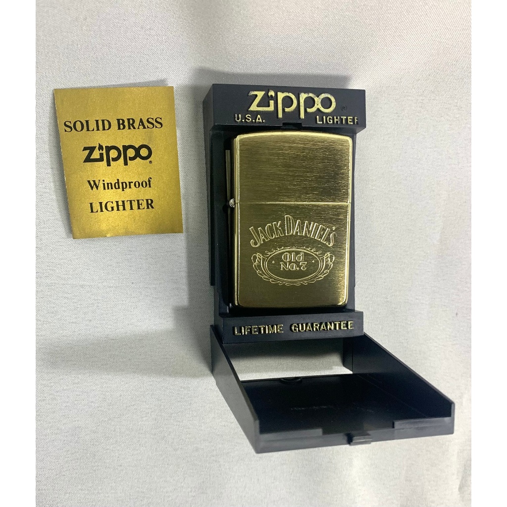 ซิปโป้ไฟแช็คกันลมทองเหลือง ของแท้ 100% Jack Daniels Zippo ผลิตใน USA รุ่น 1932-1991 มือสองสภาพดี