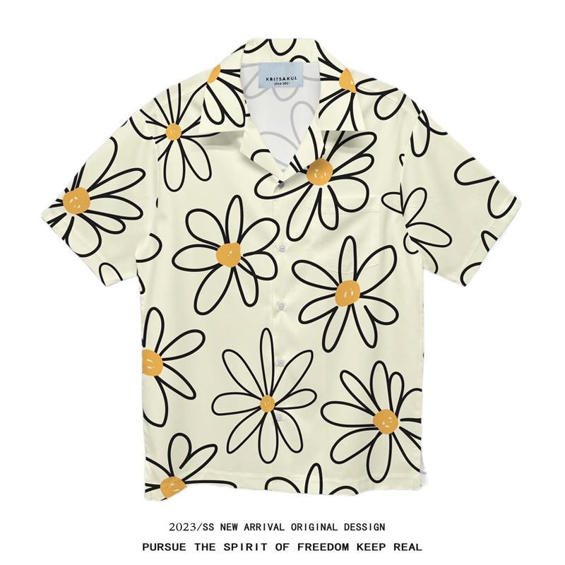 11.WOLF Hawaii Shirt เสื้อเชิ๊ตแขนสั้นต่อลายเดซี่สีเหลืองอ่อน / H61