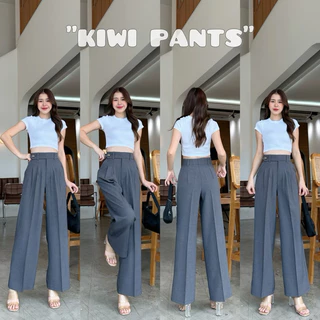KIWI PANTS กางเกงทรงกระบอกใหญ่เอวสูง ผ้าSNOWแต่งขอบธนูพร้อมกระดุมและตะขอทำให้เก็บทรงสวย ใส่แล้วดูสูงโปร่งเข้ารูปสุดๆ